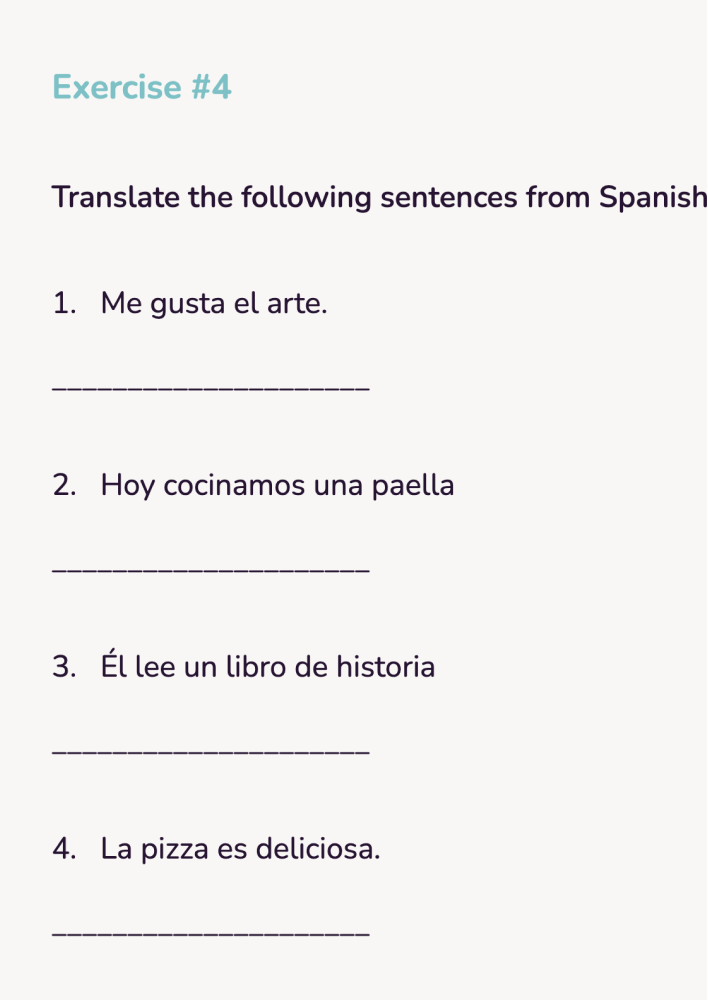 Sample of a free Spanish workbook for beginners