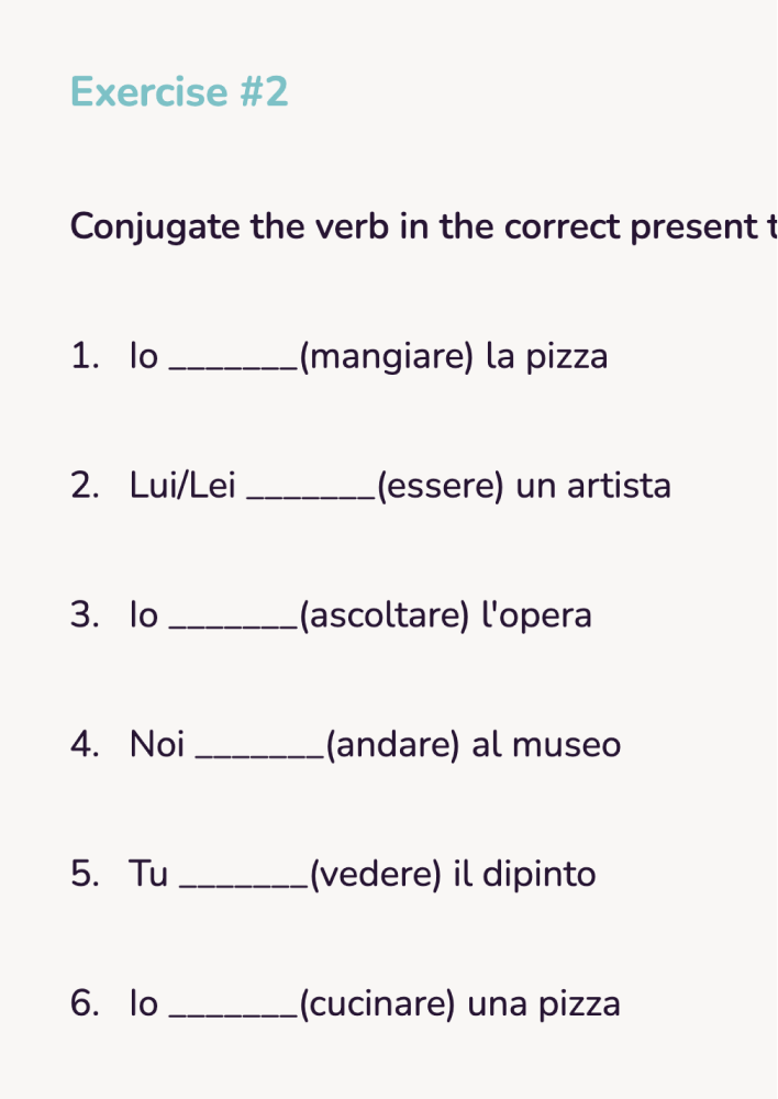 Sample of a free Italian workbook for beginners