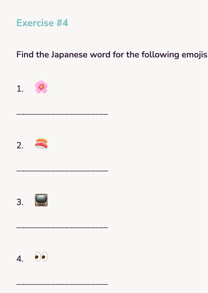 Sample of a free Japanese workbook for beginners
